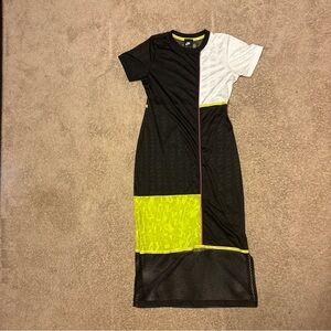 Nike Black and White Maxi Dress with Neon Yellow Accents